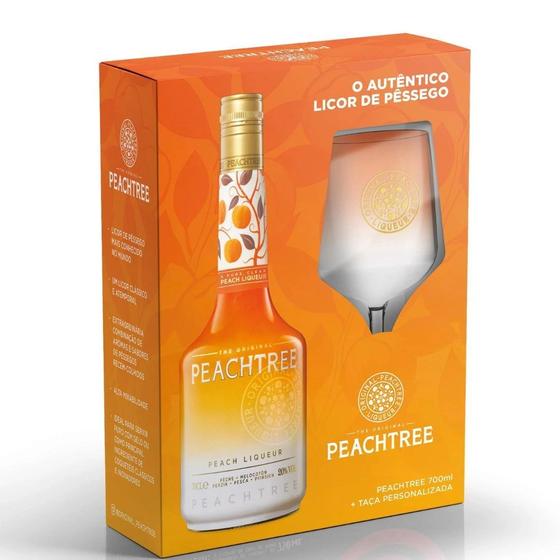Imagem de kit licor peachtree 700 ml com taça vidro personalizada