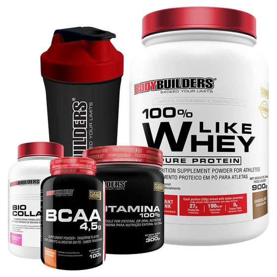 Imagem de Kit Like Whey 900G +Bcaa 100G+ Colageno 200G +Glutamina 300G