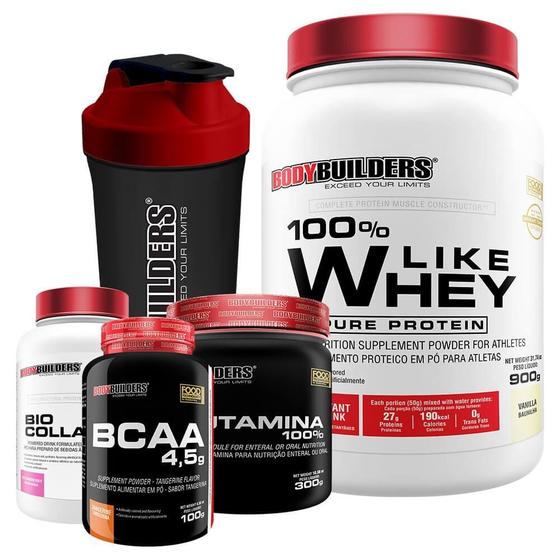 Imagem de Kit Like Whey 900G +Bcaa 100G+ Colageno 200G +Glutamina 300G