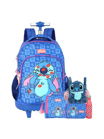 Imagem de Kit Lilo Stitch Mochila Lancheira Estojo Garrafa B - Azul