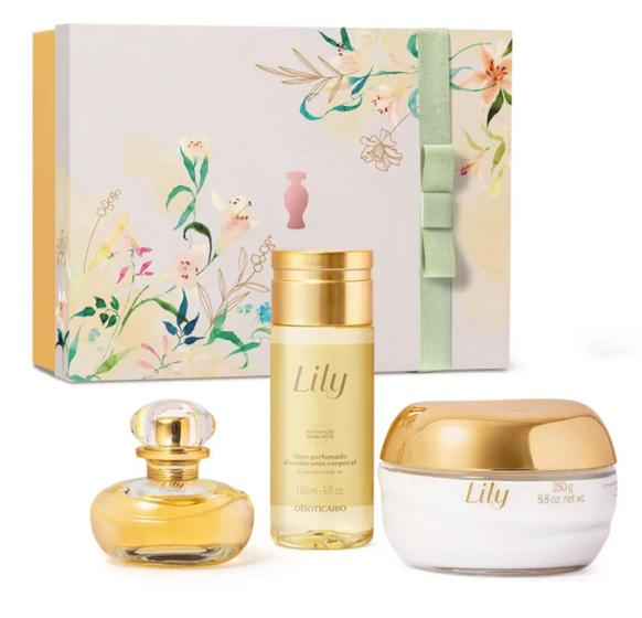 Kit Lily (Perfume 30ml + Hidratante Acetinado 250g + Óleo corporal ...