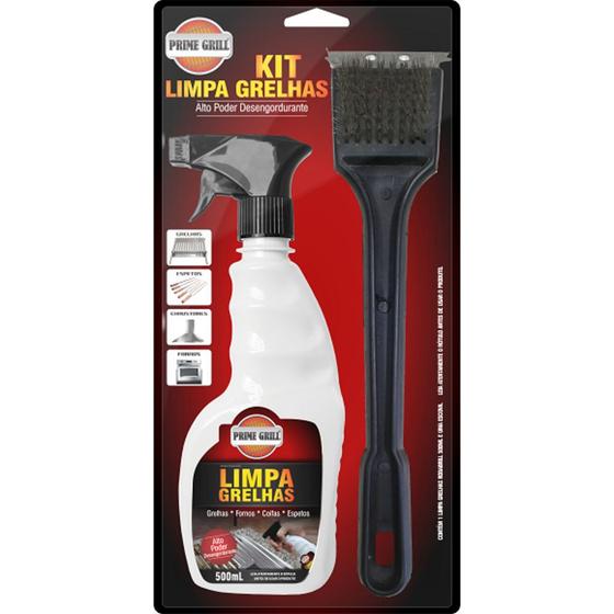 Imagem de Kit Limpa Grelhas Prime Grill 500ml Com Escova De Aço