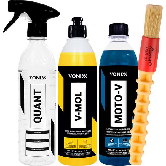 Imagem de Kit Limpa Motor Lavagem Shampoo Moto-V + V-Mol Vonixx 500ml