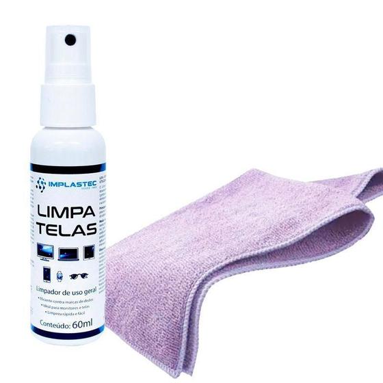 Imagem de Kit Limpa Telas Clean 60Ml Com Pano Microfibra Lilás