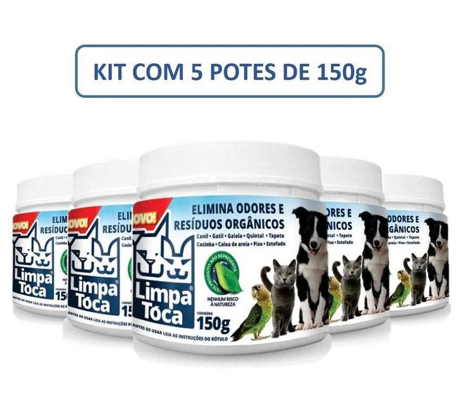 Imagem de Kit Limpa Tóca Com 5 Potes De 150 G Eliminador De Odores Pet - Tira Cheiro De Xixi
