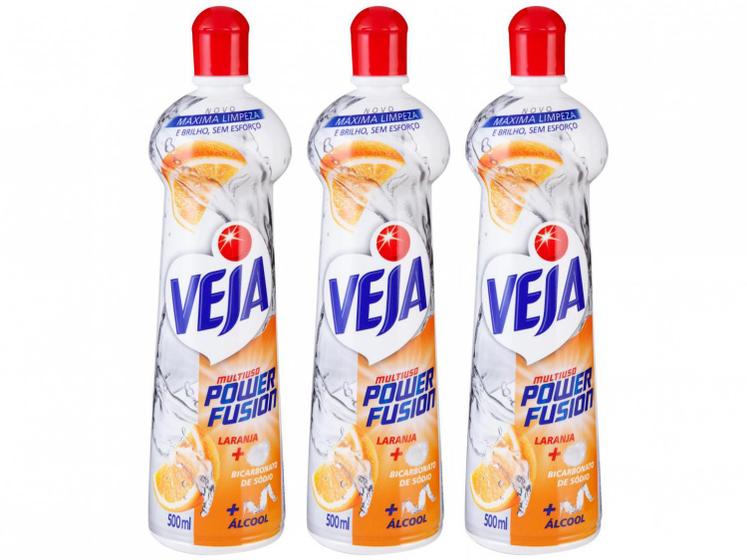 Kit Limpador Multiuso Veja Power Fusion Laranja 500ml 3 Unidades Limpador Multiuso