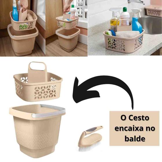 Imagem de Kit Limpeza 3 Peças Para Casa Faxina Com Cesto Organizador Balde E Escova UZ