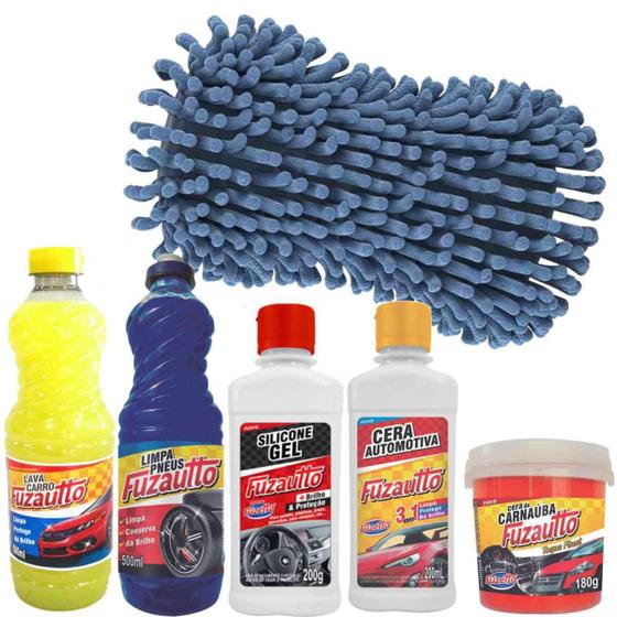 Imagem de Kit Limpeza Automotiva Cera Pretinho Shampoo