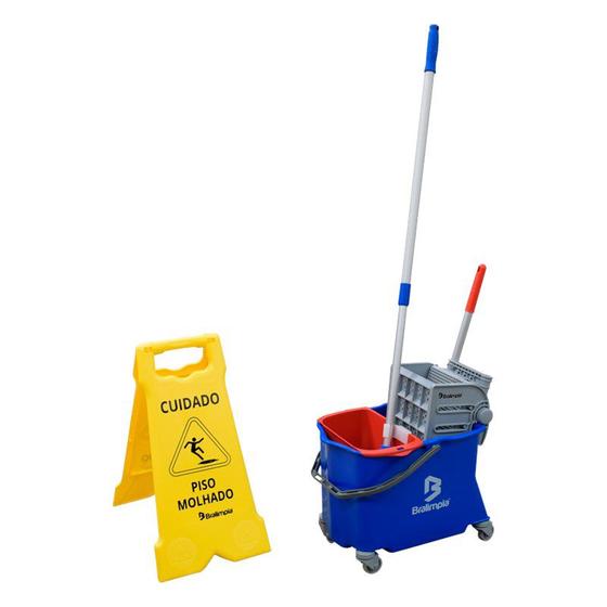 Kit limpeza balde espremedor 30 litros com placa e mop Menor preço em Kit limpeza balde espremedor 30 litros com placa e mop
