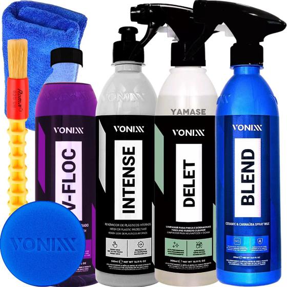 Imagem de Kit Limpeza Completa Shampoo V-Floc Revitalizador Intense Limpador Delet Cera Blend Liquida Vonixx