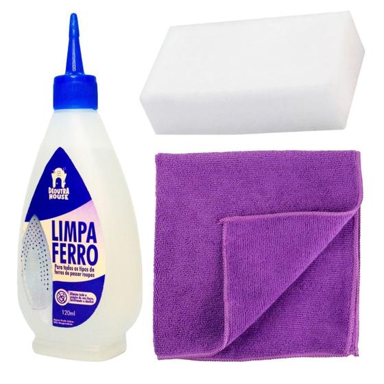 Imagem de Kit Limpeza de Ferro Passar Roupa com Pano Lilás e Esponja 