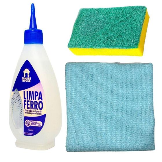 Imagem de Kit Limpeza De Ferro Passar Roupa Pano Azul Claro E Esponja