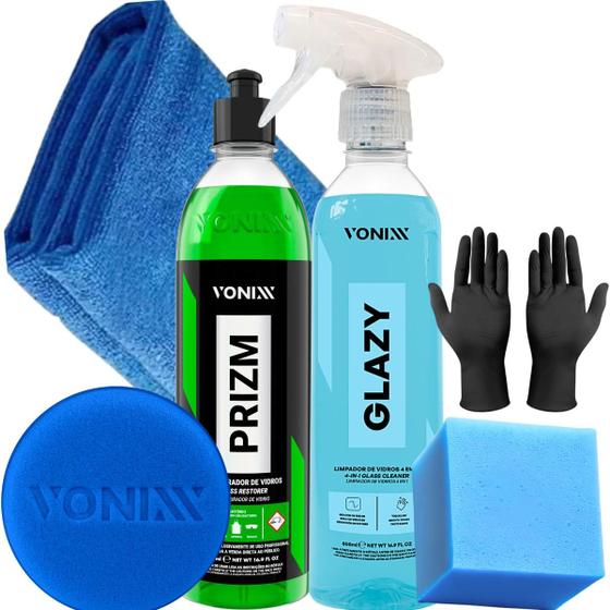 Imagem de Kit Limpeza de Vidro Eficiente Removedor de Chuva Acida Prizm Limpa e Protege Glazy Vonixx