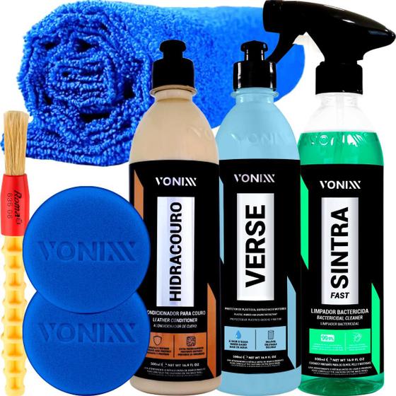 Imagem de Kit Limpeza Hidratação Couro Plastico Borracha Carro Moto Caminhão Sintra Fast Limpador Revitalizador Plasticos Painel Borracha Verse Hidracouro