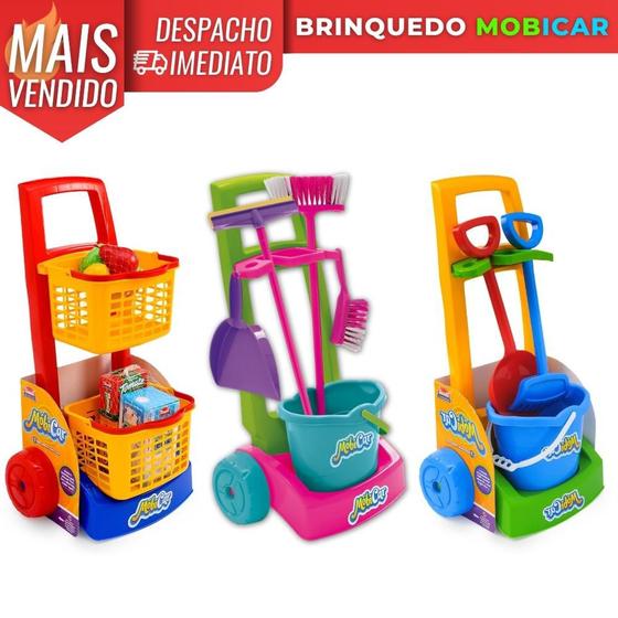 Imagem de Kit Limpeza Infantil Vassoura Rodo Pá Balde Mobi Car - Usual