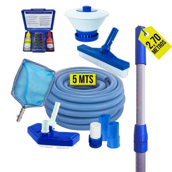 Kit Limpeza Para Piscinas Fibra Vinil Alvenaria - Cabo 2,70m - Brustec