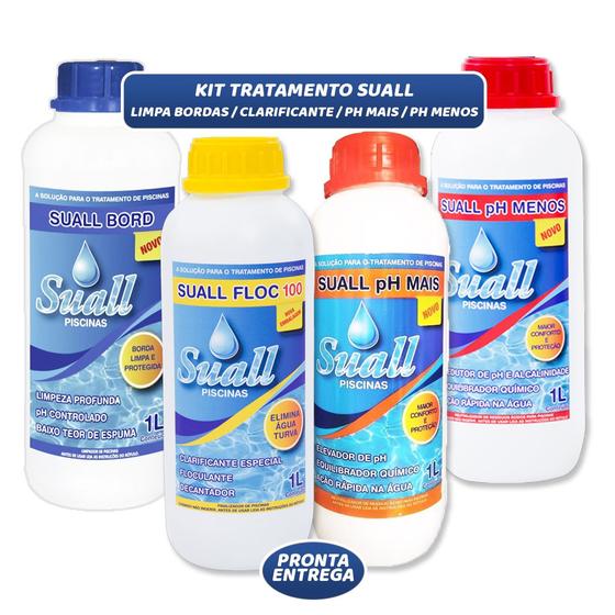 Kit Limpeza Tratamento De Piscinas Suall Com Clarificante Limpa Bordas Ph Mais e Menos Menor preço em Kit Limpeza Tratamento De Piscinas Suall Com Clarificante Limpa Bordas Ph Mais e Menos