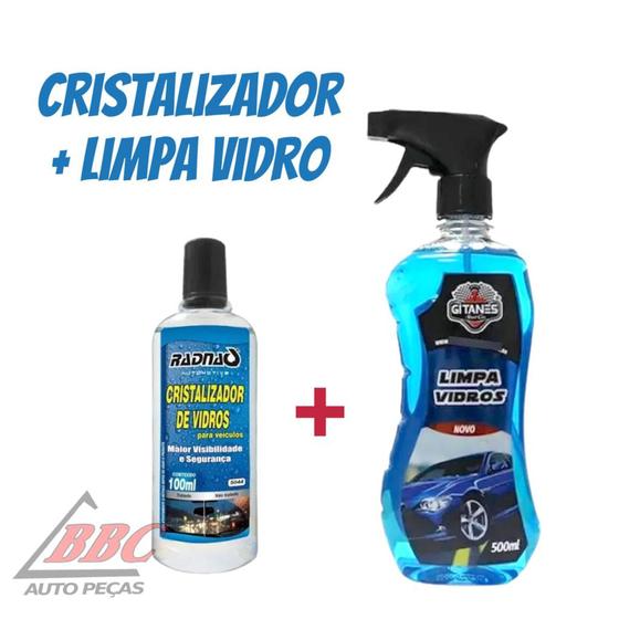 Imagem de Kit Limpeza Vidro - Limpa vidros Gitanes 500ml + Cristalizador de vidros para Veículos Radnaq 100ml