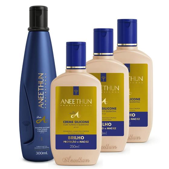 Imagem de Kit Linha A Shampoo + 3 Cremes de Silicone Aneethun 250ml