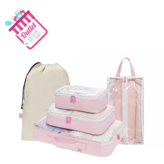 Imagem de Kit Linha Sweet - Organizadores de mala + Organizadores de sapato + Saco de roupa suja Rosa