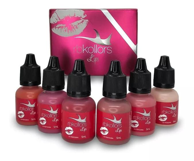 Imagem de Kit Lips com 6 Pigmentos Orgânicos 5ml cada - Micropigmentação Lábios - RB Kollors