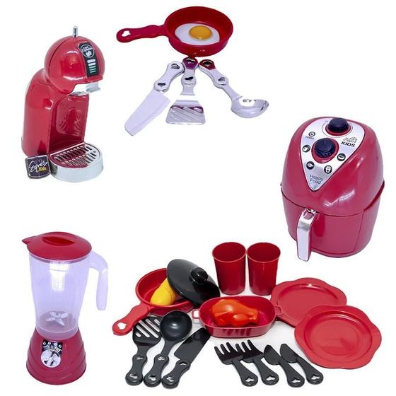 Imagem de Kit Liquidificador Brinquedo Cafeteira Chef Vermelho 20Pç