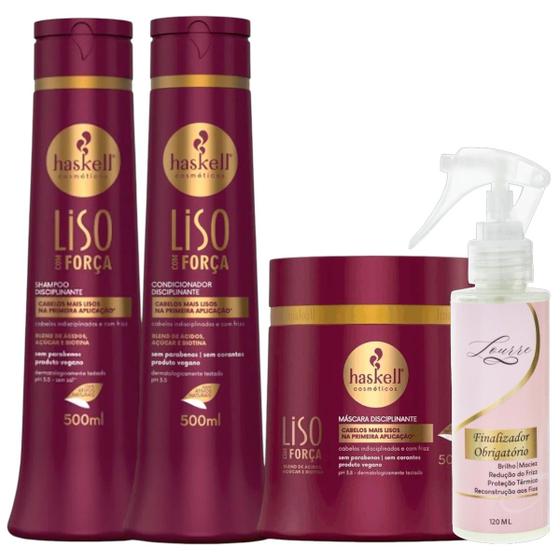 Imagem de Kit Liso Com Força Sh + Cond + Máscara 500ml + Finalizador Obrigatório Lourre 120ml