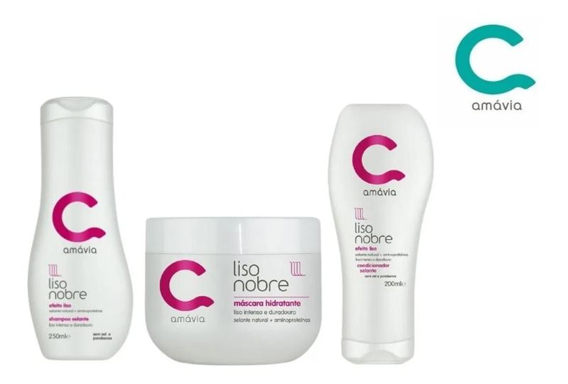 Imagem de Kit Liso Nobre Amavia Cabelo Alisado Shampoo Cosmético Hair