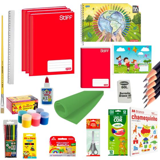 Imagem de kit lista de material escolar ensino fundamental 18 itens