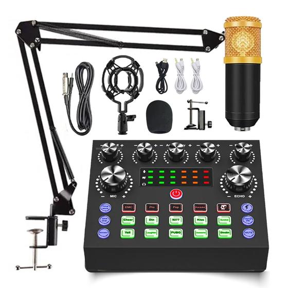 Imagem de Kit Live Completo Mesa de Som Mixer V8S + Microfone Condensador com Braço Articulado