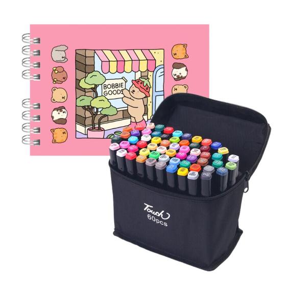 Imagem de Kit Livro de Colorir Bobbie Goods Canetinhas 50 Páginas 60 Canetas Pintura Desenhos