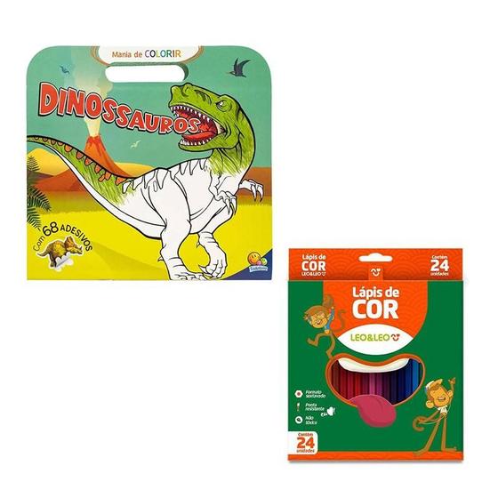 Imagem de Kit Livro Mania de Colorir Maleta Dinossauros e Lápis de Cor 4449 - TodoLivro