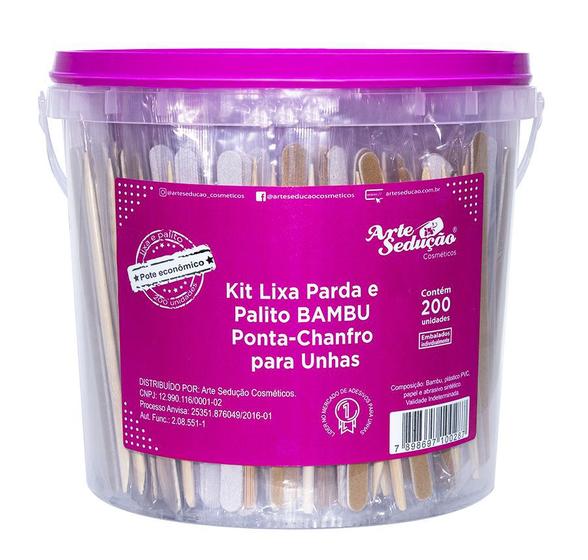 Imagem de Kit Lixa e Palito Bambu Ponta Chanfro, 200 unidades