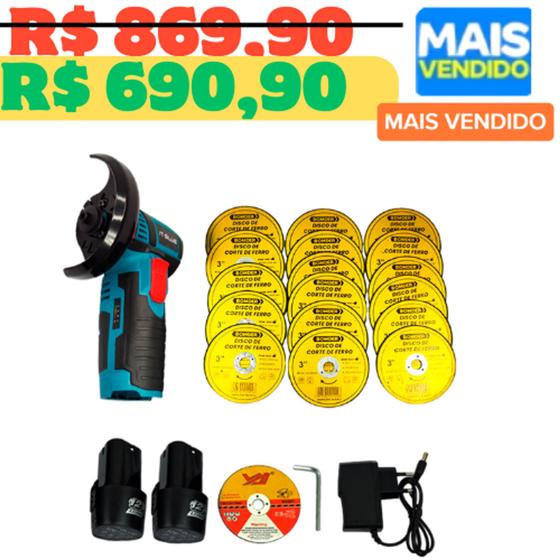 Imagem de Kit Lixadeira Esmerilhadeira 12V + 20 Discos Lixadeira Manual Bateria Recarregável