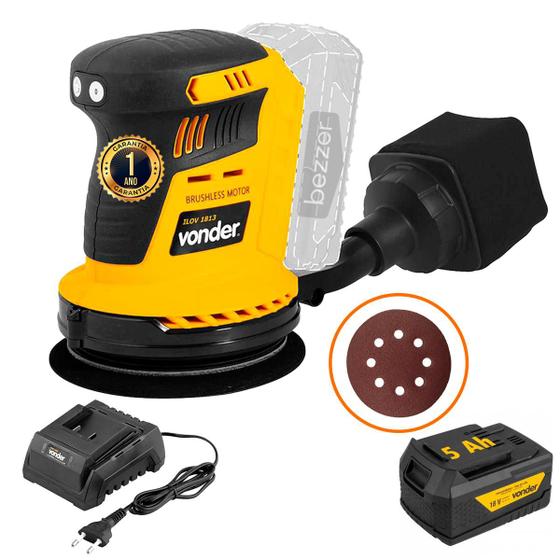 Kit Lixadeira Roto Orbital Vonder + Bateria 5Ah 18V e Carregador Linha Intercambiável Imagem de Kit Lixadeira Roto Orbital Vonder + Bateria 5Ah 18V e Carregador Linha Intercambiável