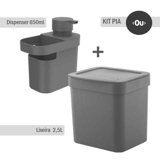 Imagem de Kit Lixeira 2,5L + Dispenser para Detergente 650ml