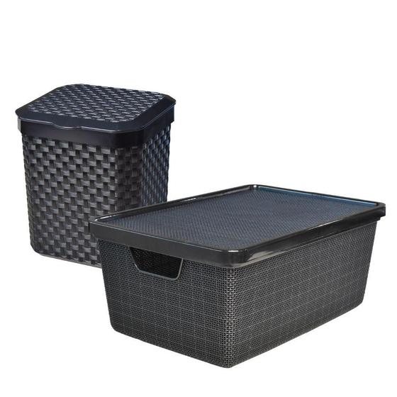 Imagem de Kit Lixeira 5 Litros Rattan Premium + Caixa Organizadora 16L