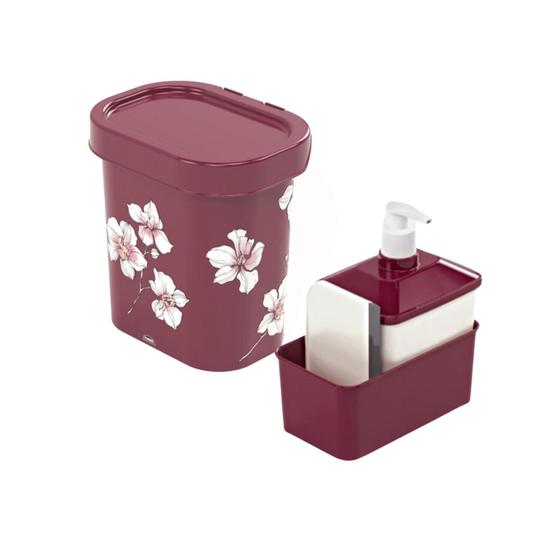 Imagem de Kit Lixeira Compacta 2,5L e Dispenser 600 ml com Rodinho