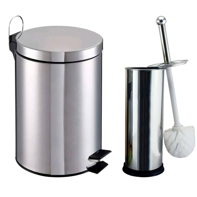 Kit Lixeira de Inox 12 Litros Com Pedal + Escova Sanitária Inox Para ...