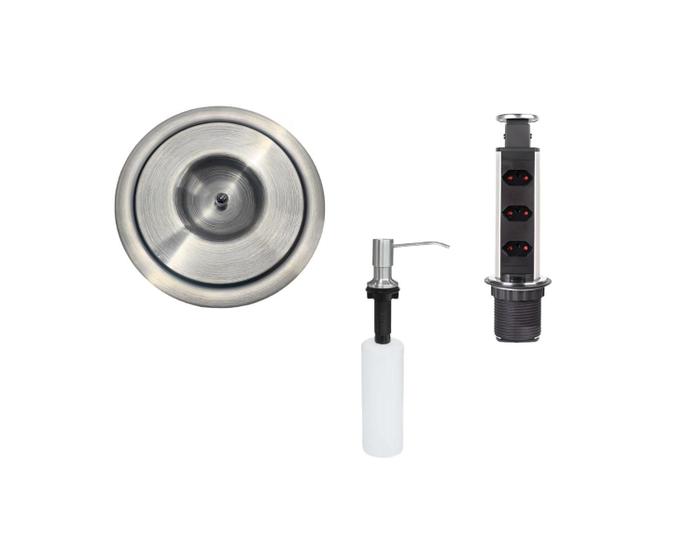 Imagem de Kit Lixeira Embutir 3L + Torre de Tomada + Dosador Inox