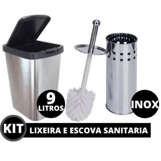 Imagem de Kit Lixeira Grande Cesto Lixo 9 Litros Escova Sanitária