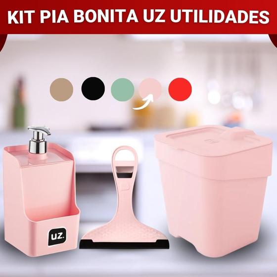 Imagem de Kit Lixeira Porta Detergente Dispenser e Rodinho de Pia Organização Limpeza