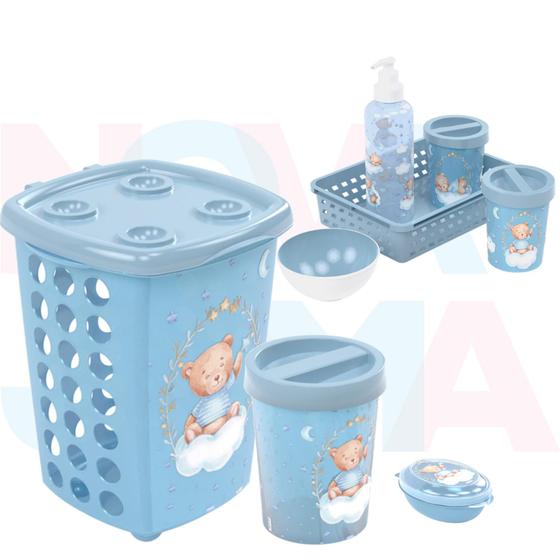 Imagem de Kit Lixeira, saboneteira, cesto, kit Higiene Urso Azul - Plasutil