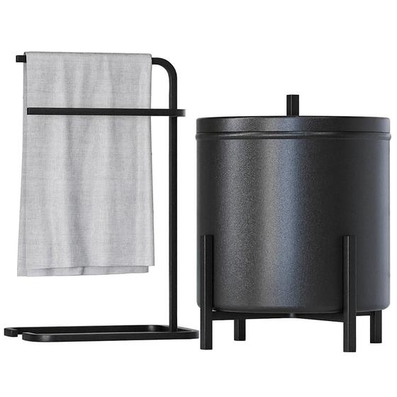 Imagem de Kit Lixeira Tampa 6L Kalli e Porta Toalha Isla Para Pia Bancada Lavabo Aço D01 Preto - Lyam Decor