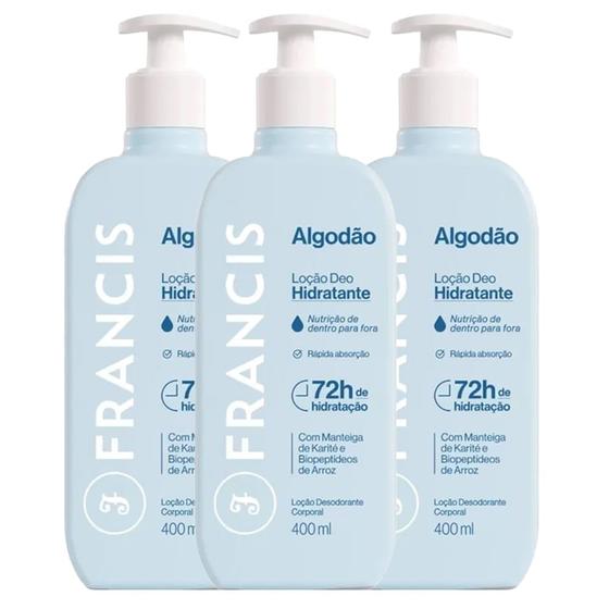 Imagem de Kit Loção Hidratante Francis Algodão 400ml - 3 Unidades