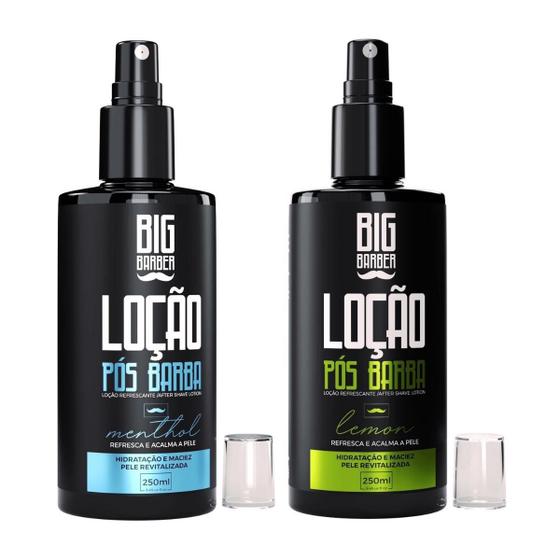 Imagem de Kit Loção Pós Barba Big Barber 250 ml Menthol Lemon Profissional Refrescante Perfumado Hidrata Pele