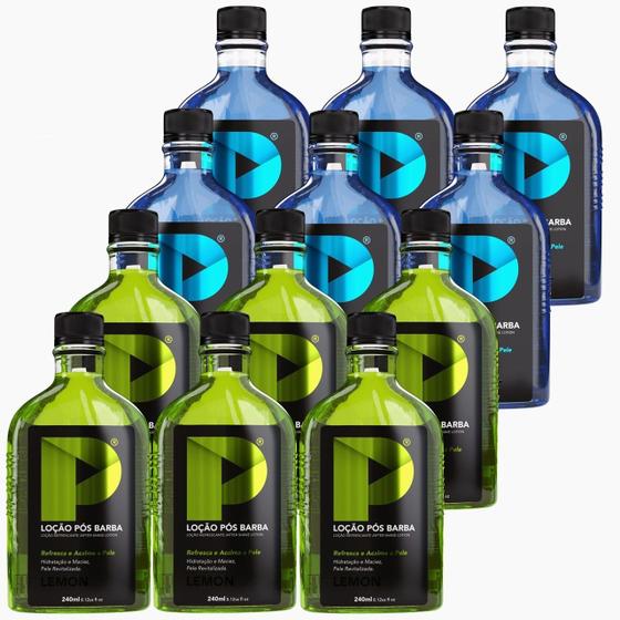 Imagem de Kit Loção Pós Barba Play Barber 240ml Lemon e Menthol Caixa Com 12 Unidades