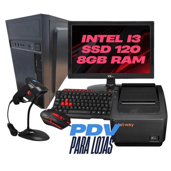 Imagem de Kit Loja Pdv I3 ssd120 8GB RAM + Tela + Leitor + Impressora