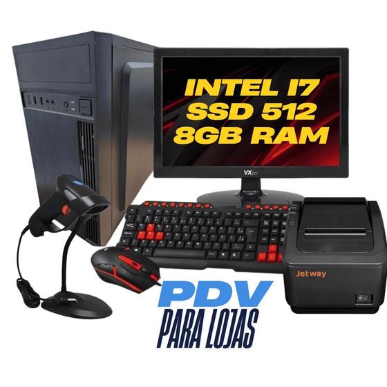 Imagem de Kit Loja Pdv I7 ssd480 8GB RAM + Tela + Leitor + impressora