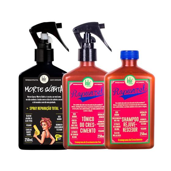 Imagem de Kit Lola From Rio - Leave-In Morte Súbita 250ml + Shampoo Rapunzel  250ml + Tônico  Rapunzel 250ml